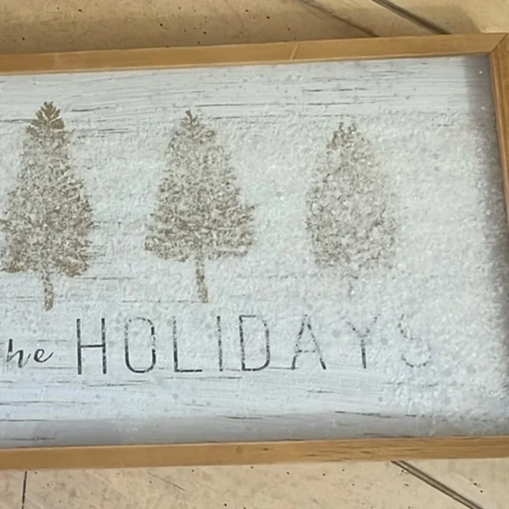Place‎ & Time Home for the Holidays Wood Wall Sign Faux Snow Christmas Decor